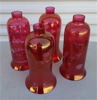 Etched Cranberry Glass Lamp Shades Assorted