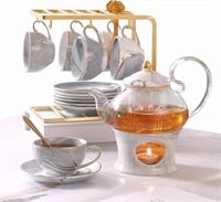 DUJUST Small Tea Set for Adults, Marble Texture &