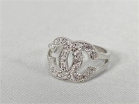 925 Sterling Silver & CZ Coco Chanel Ring - Size 7