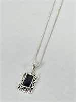 925 Sterling Silver & Onyx Pendant Necklace