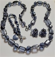 BLUE BEAD NECKLACE BRACELET & EARRINGS