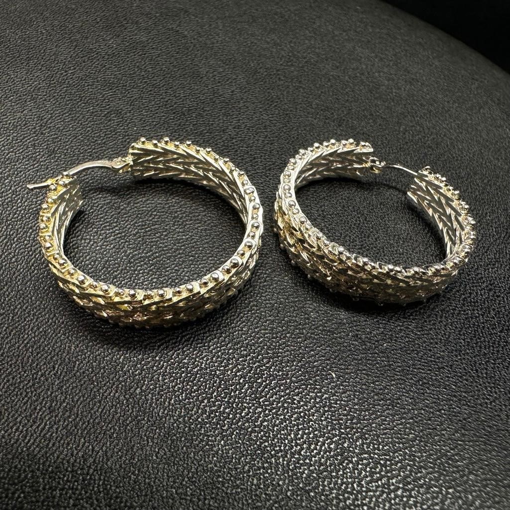 Sterling Silver Textured Hoop Earrings