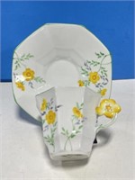 Melba Teacup with Flower Handle & Saucer