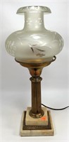 Marble Base, Brass Stem Astral Lamp, tulip shade