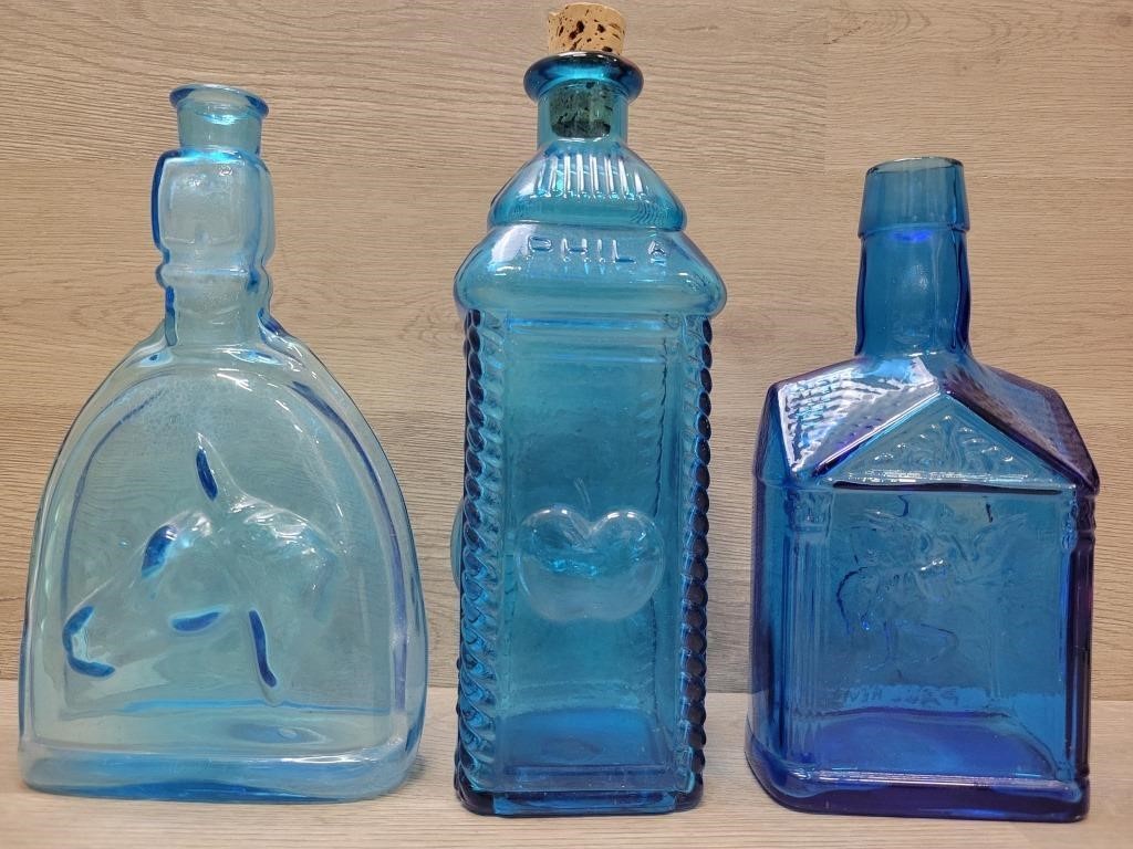 (3) Blue Glass Bottles