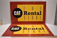 Pair of corrugated plastic Cat Rental store signs