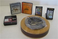 New in box leather wrapped ashtray, (2) Zippo