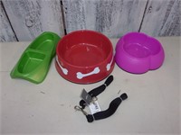 3 Dog Bowls & 2 Leashes - NEW