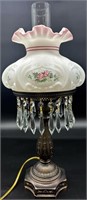 Fenton Hp Rose Garden On White Satin Student Lamp