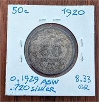 1920 Mexico 50 Centavos Silver Coin (H)