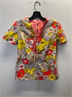 Vintage Femme Poly Floral Top Shirt 70s