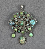 Victorian Silver & Turquoise Pendant Brooch