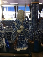 Blue and white Asian woman statue