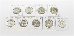 9 UNCIRCULATED 40% SILVER KENNEDY HALVES