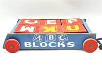 Vintage Wood ABC Blocks Pull Toy 14” x 8” x 3” -