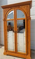 Large Oak Mirrored Front Clothing Armoire
