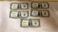 5- $1.00 silver certificates, 1935