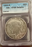 1934 Peace Silver Dollar VF 35 ICG