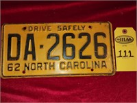 1962 N C License Plate