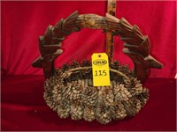 Carved Deer Head- Pine Cone Basket