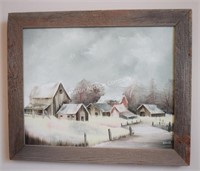 (B2) Barn Wood Framed Oil on Canvas