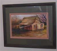 (H) Framed/Matted Barn Watercolor by Lee Hamilton