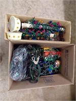 2 Boxes of vintage lights and bulbs