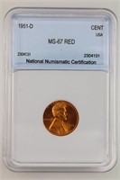 1951-D Lincoln Cent NNC MS-67 Red Price Guide $250