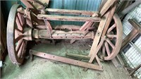 ANTIQUE WAGON WHEELS AND SHAFT