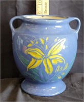 Vtg American Pottery Cookie Jar Blue Hand Painted