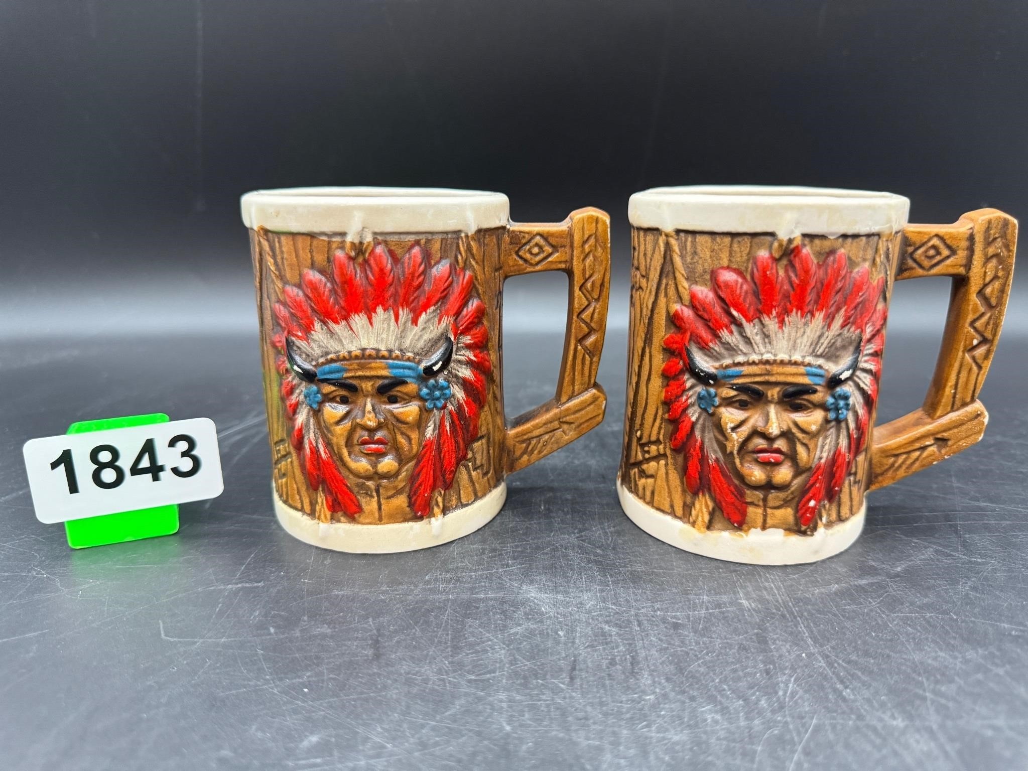 Vintage Ceramic Native Chief Mugs (2)