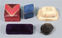 5pc. Antique, Vintage Ring, Pin Presentation Boxes