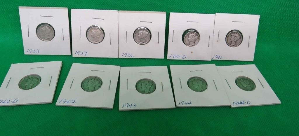 10x SILVER United States 10 Cent Dimes 1923-1944