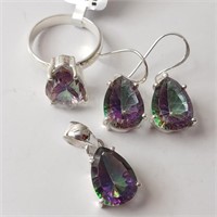 $440 Silver Mystic Topaz(EARRING, RING & PENDANT S