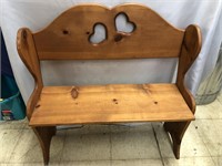 NICE 2 HEART PINE BENCH.  31X11X33 INCHES