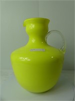 YELLOW ART GLASS PITCHER, 10" TALL