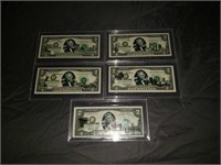 Lot of 5 2003 $2 Bills from various states