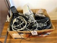 Box of Electronics Cords, Surge Protector