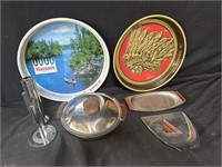 Group of mid century modern tin trays etc in box