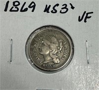 1869 US 3-Cent Nickel - VF