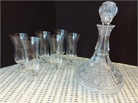 Cut Glass Decanter and Stemmed Glasses