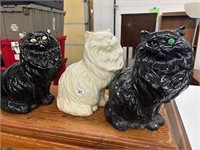 3 ceramic cat sculptures