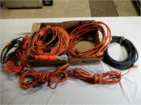 BOX OF EXTENSION CORDS & TROUBLE LIGHT CORD