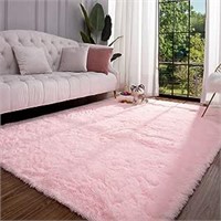 Fluffy Pink Area Rug Cute Shag Carpet, Extra Soft