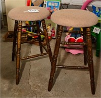 Wooden stools (2) with fabric seats