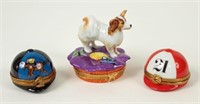 Artoria Limoges Papillon Dog & 2 Jockey Hat Boxes