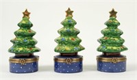 3 Peint Main Chamart Limoges Christmas Tree Boxes