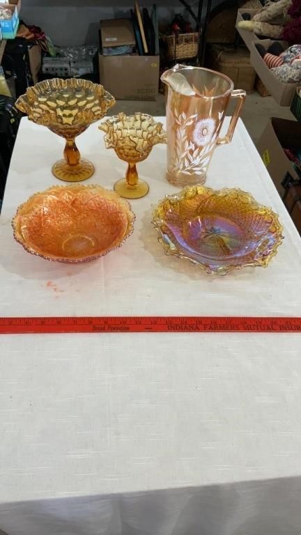 Vintage amber glass, vintage carnival glass