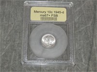 1945 D Mercury Dime USCG MS67 FSB