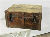 mid size antique wood chest w/ iron handles